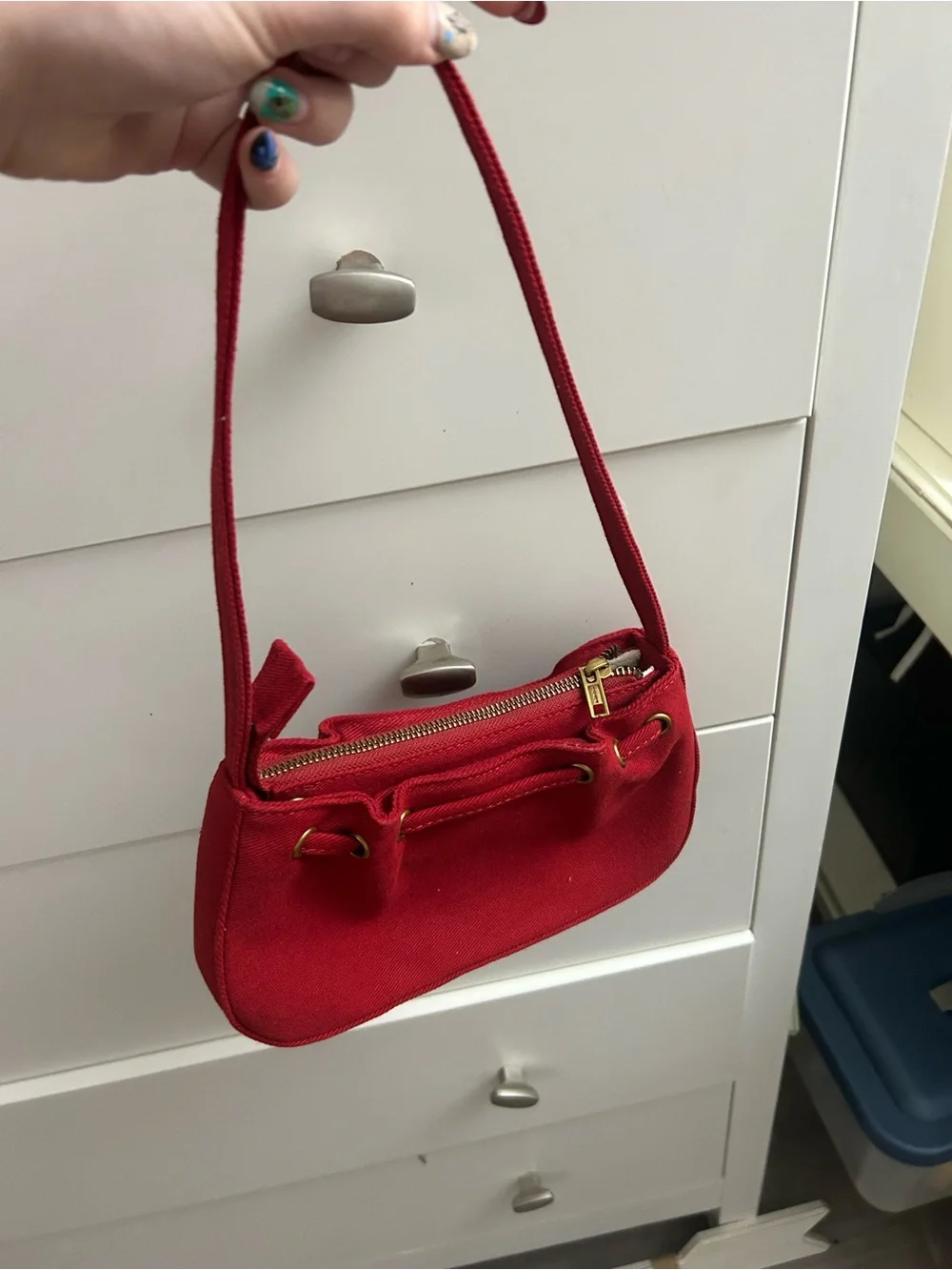 Brandy Melville Red Canvas Drawstring Crossbody Bag